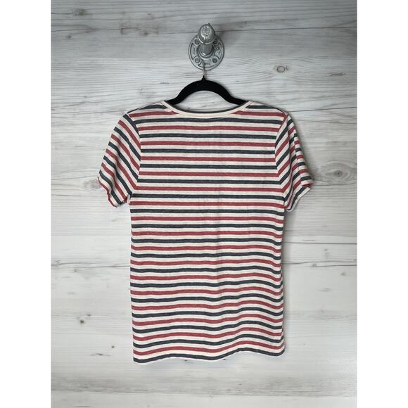 Lucky Brand Shirt Womens Medium Red Blue Stripe V-Neck Short Sleeve Soft Casual - Picture 10 of 10